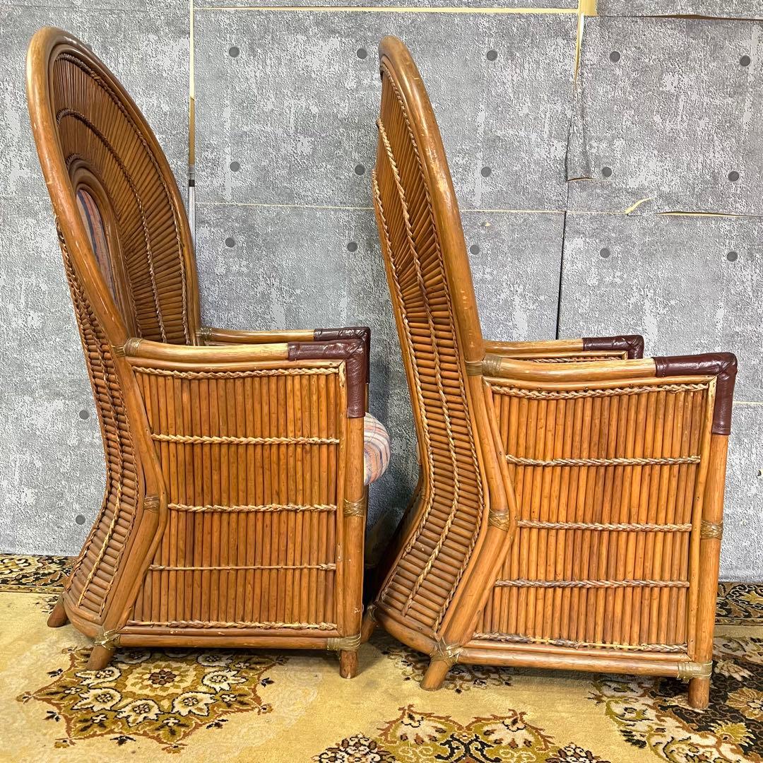 ꧁籐家具꧂ラタン ハイバックチェア2脚&コーヒーテーブルセット 籐素材 机 椅子