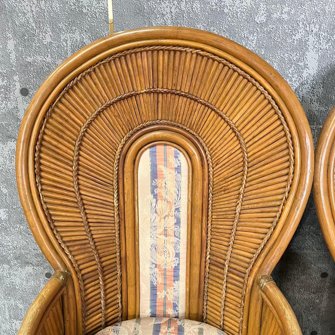 ꧁籐家具꧂ラタン ハイバックチェア2脚&コーヒーテーブルセット 籐素材 机 椅子