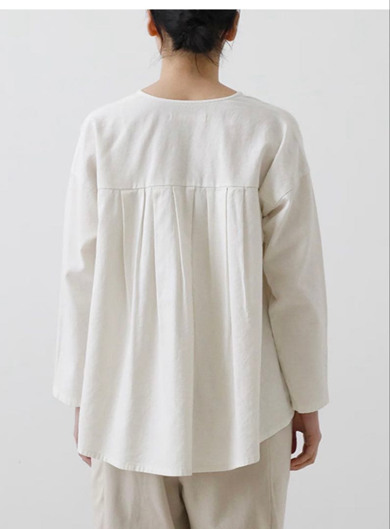 トップス evmeva cotton wool no collar shirt