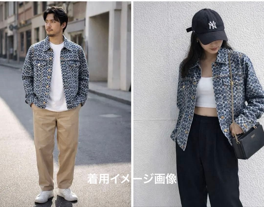 美品✨COACH シグネチャー 総柄 デニムジャケット 金ボタン　L 男女兼用