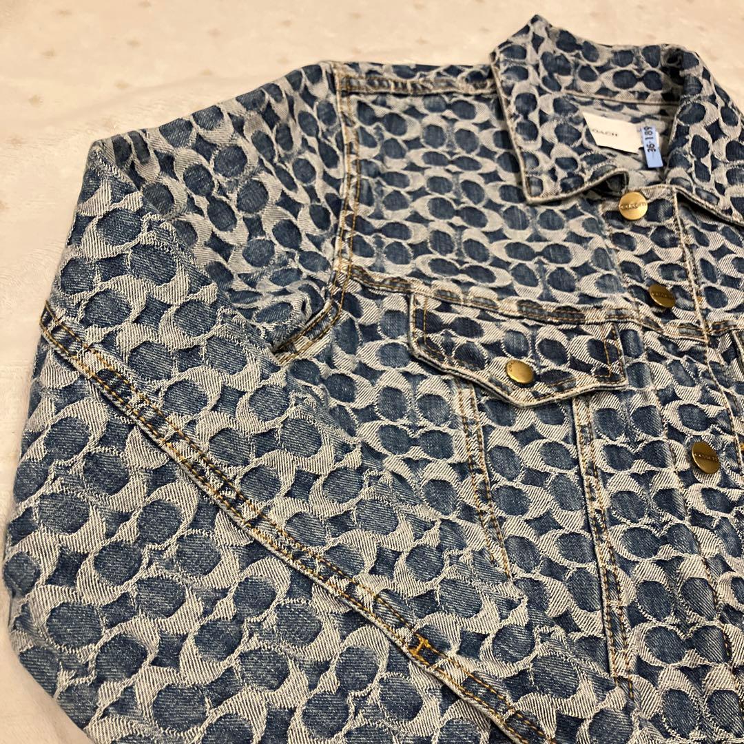 美品✨COACH シグネチャー 総柄 デニムジャケット 金ボタン　L 男女兼用