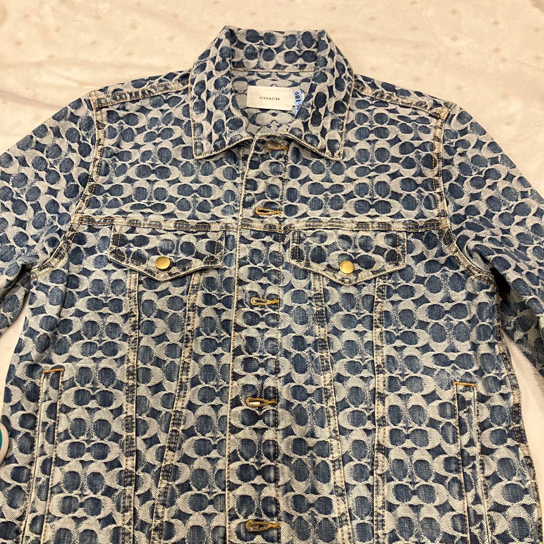美品✨COACH シグネチャー 総柄 デニムジャケット 金ボタン　L 男女兼用