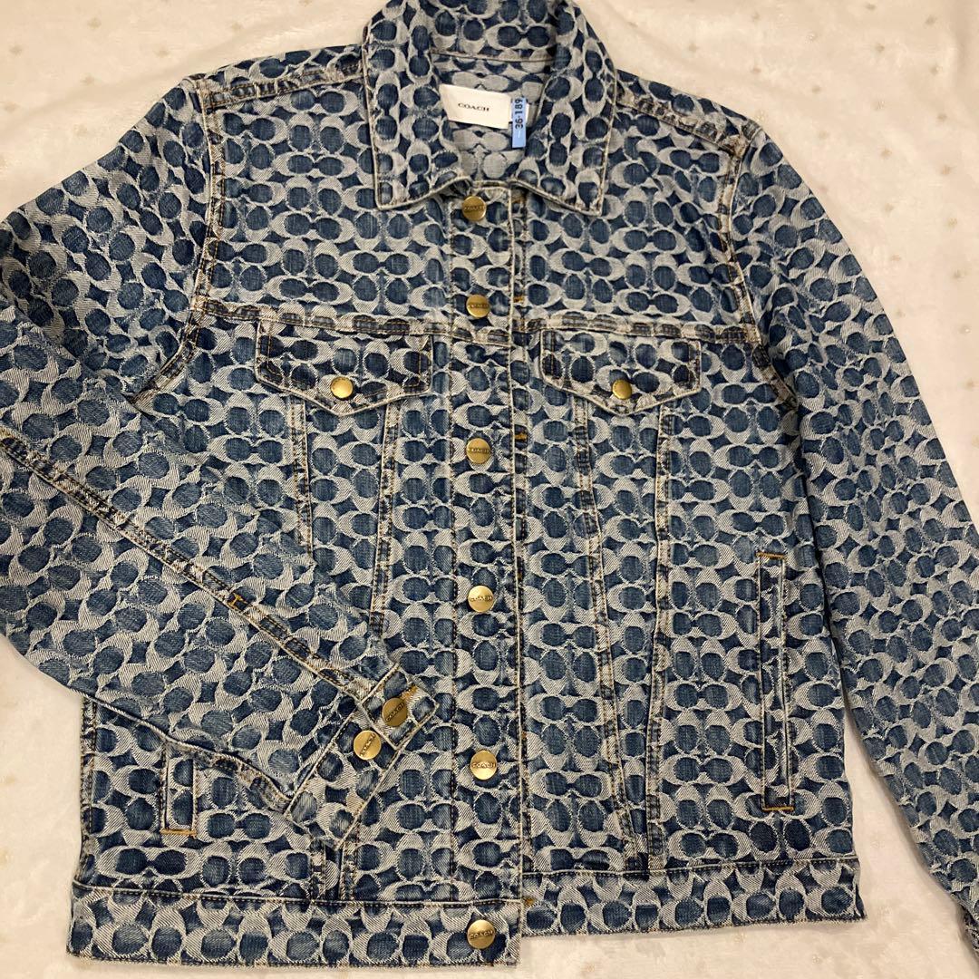 美品✨COACH シグネチャー 総柄 デニムジャケット 金ボタン　L 男女兼用