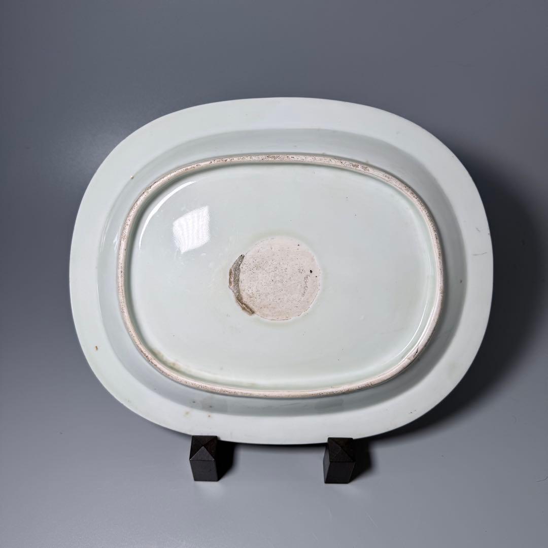 幕末〜明治期　古伊万里　染付松竹梅鶴亀扇子絵大皿　細かい絵付け　唐草文　32cm