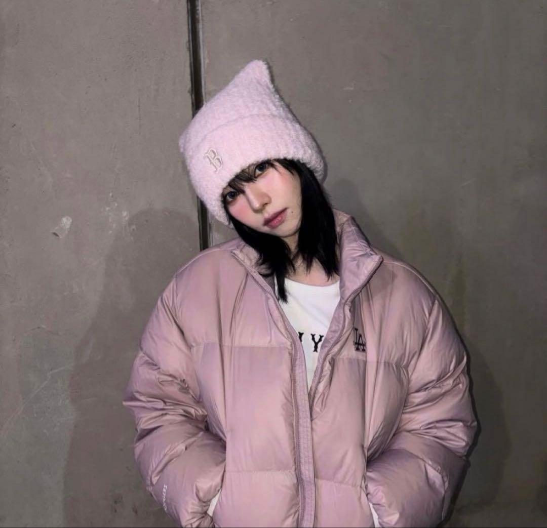 aespa KARINA着用MLB ビーニー　ニット帽　猫耳　韓国　PINK