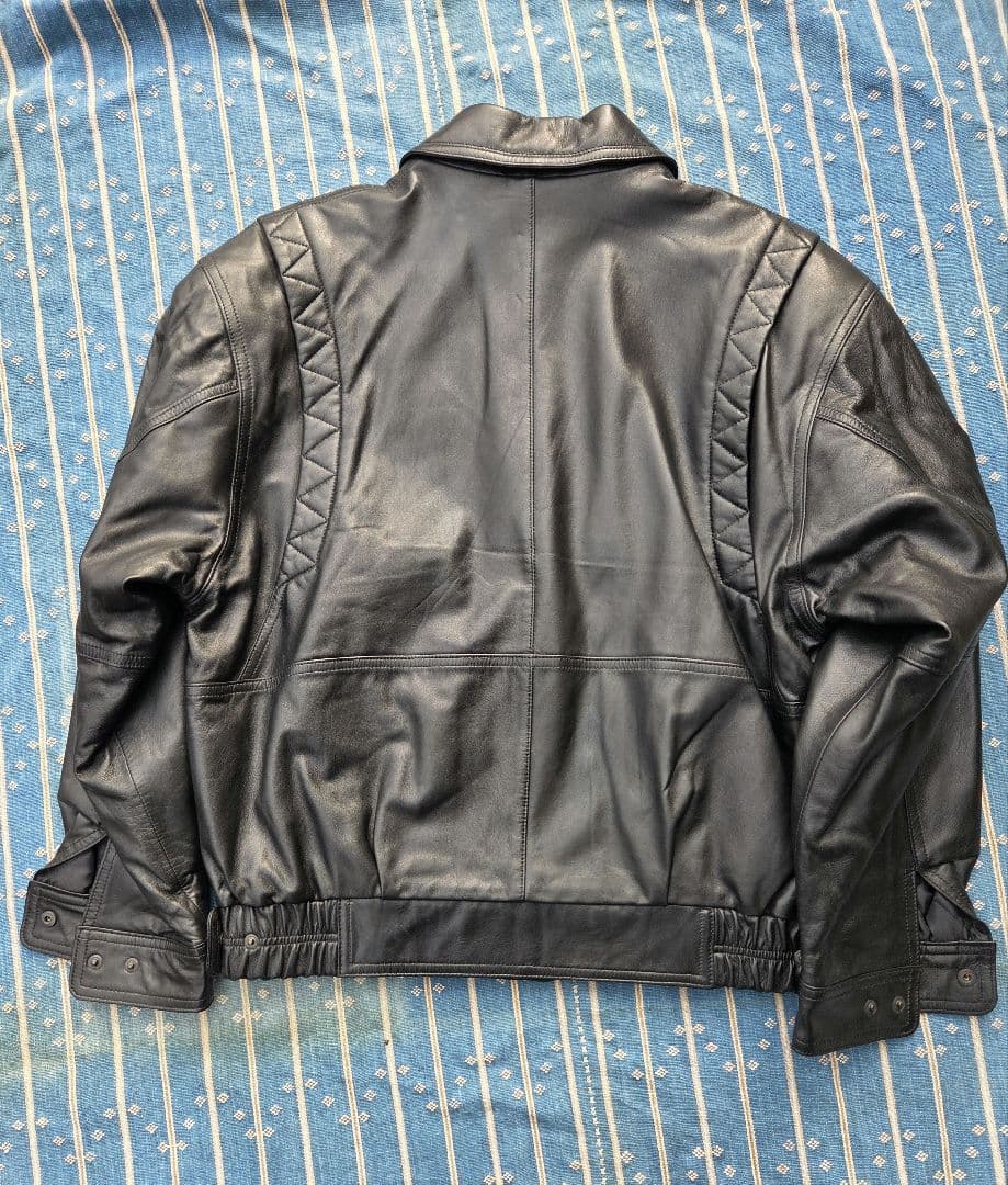 090　PIERRE BALMAIN ブラックレザーシングルライダースジャケット