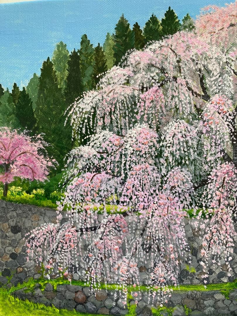 花の絵　風景画　アクリル画　原画　　　　　 　　「古都の枝垂れ桜」F4