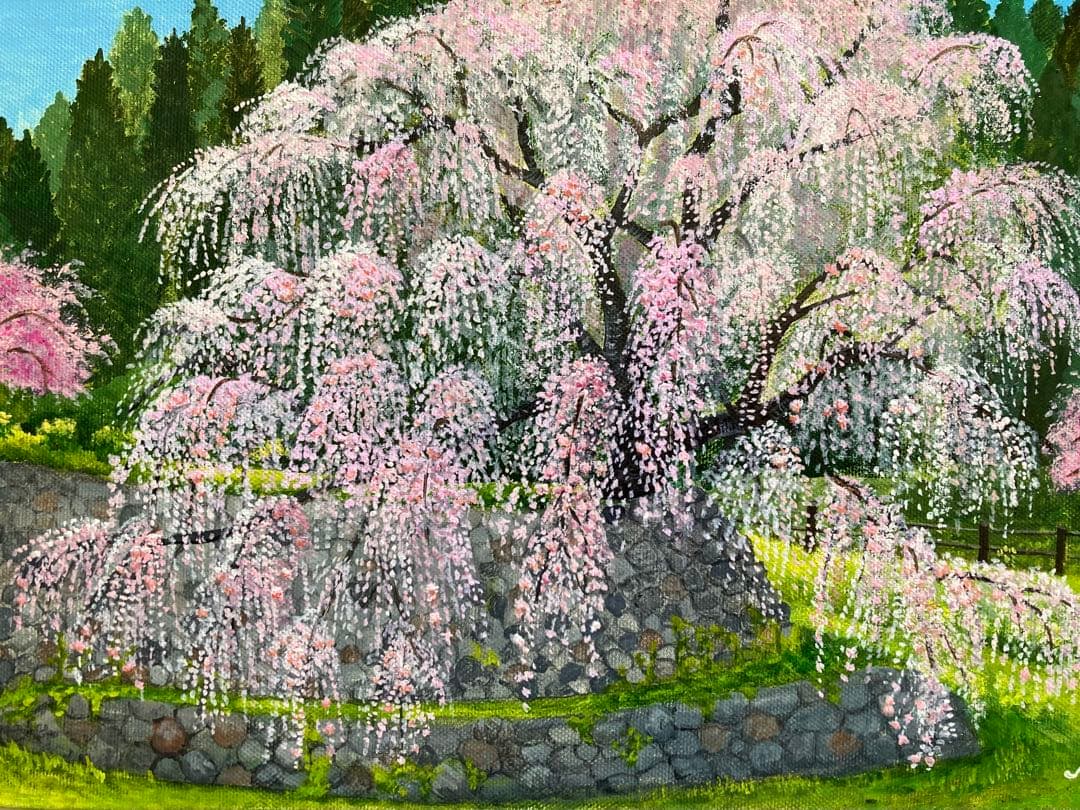 花の絵　風景画　アクリル画　原画　　　　　 　　「古都の枝垂れ桜」F4