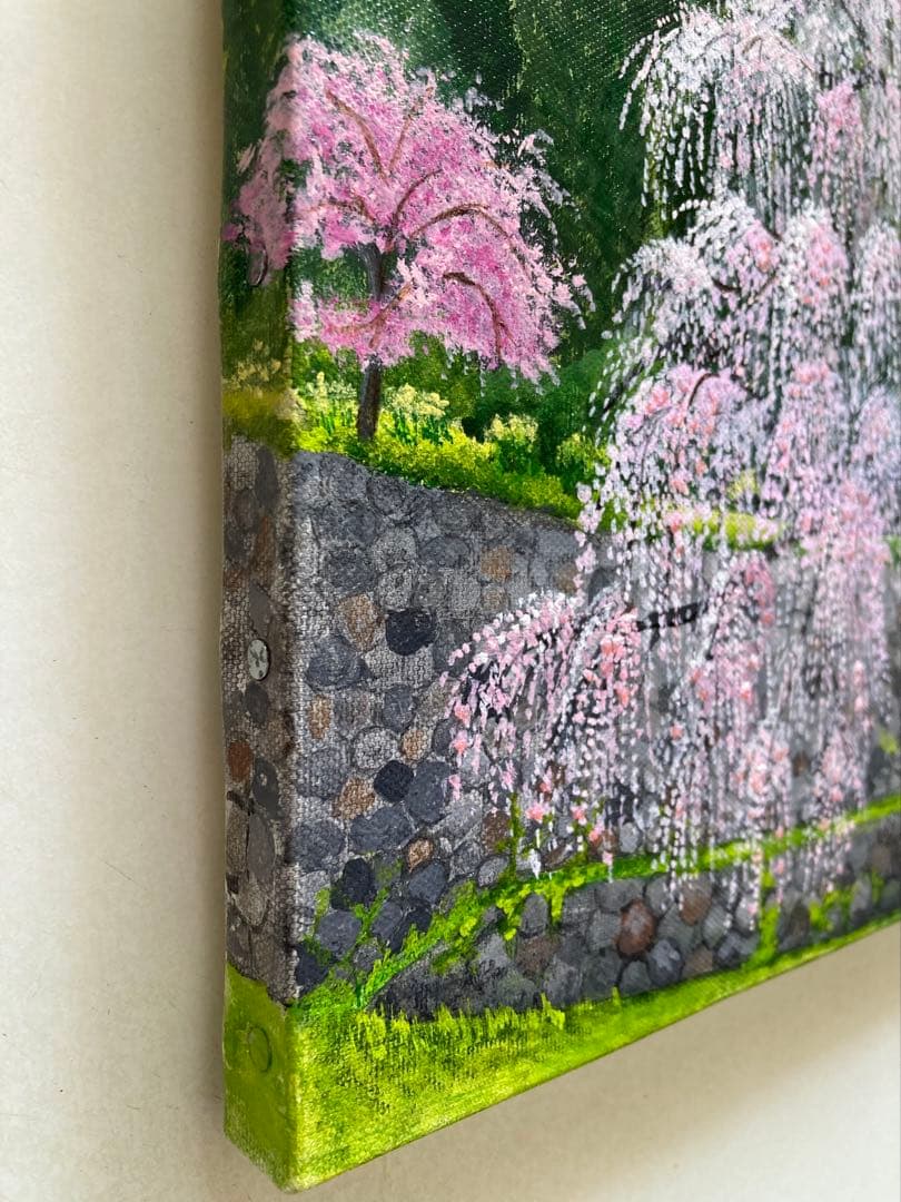 花の絵　風景画　アクリル画　原画　　　　　 　　「古都の枝垂れ桜」F4