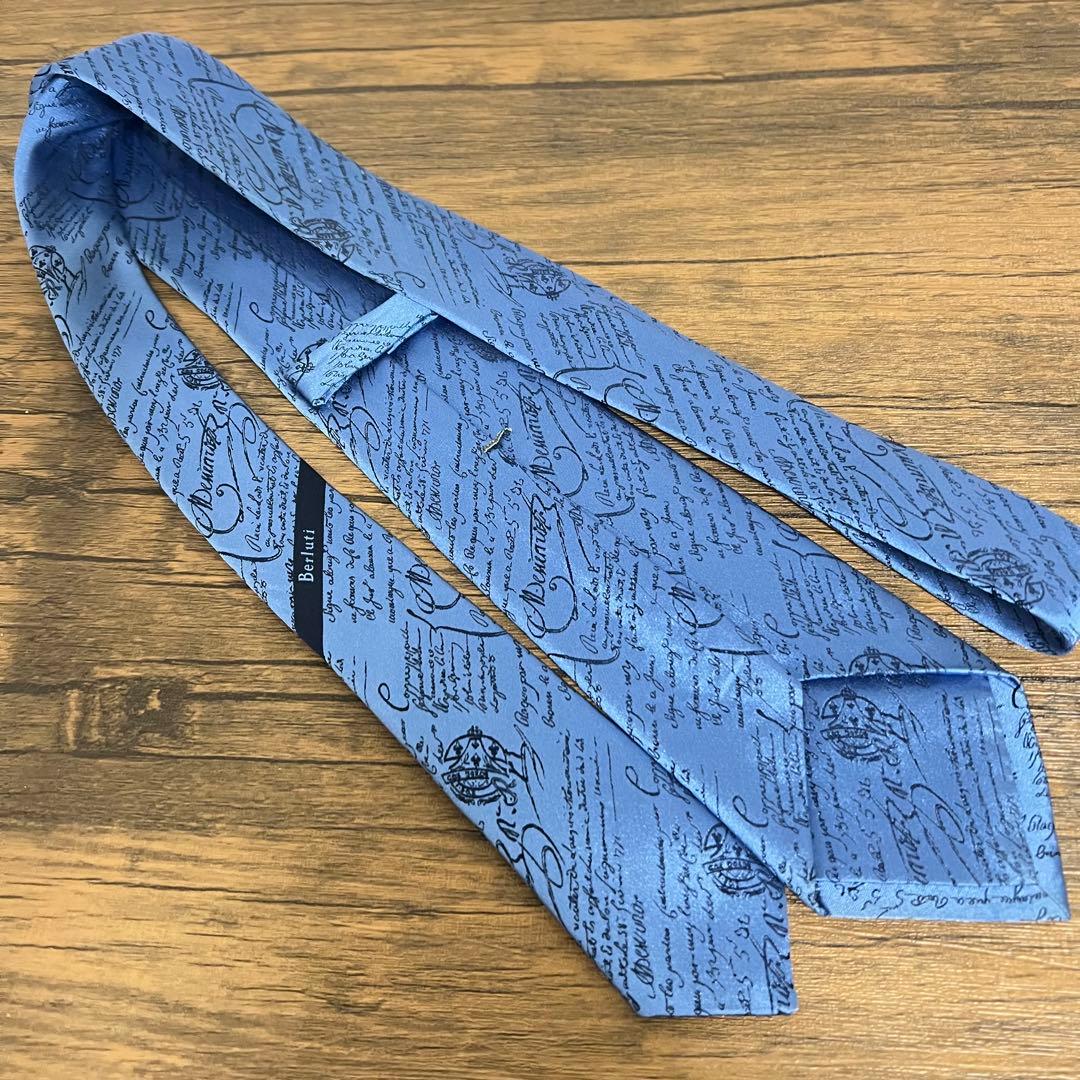 【美品】BERLUTI ベルルッティ カリグラフィ ネクタイ ブルー