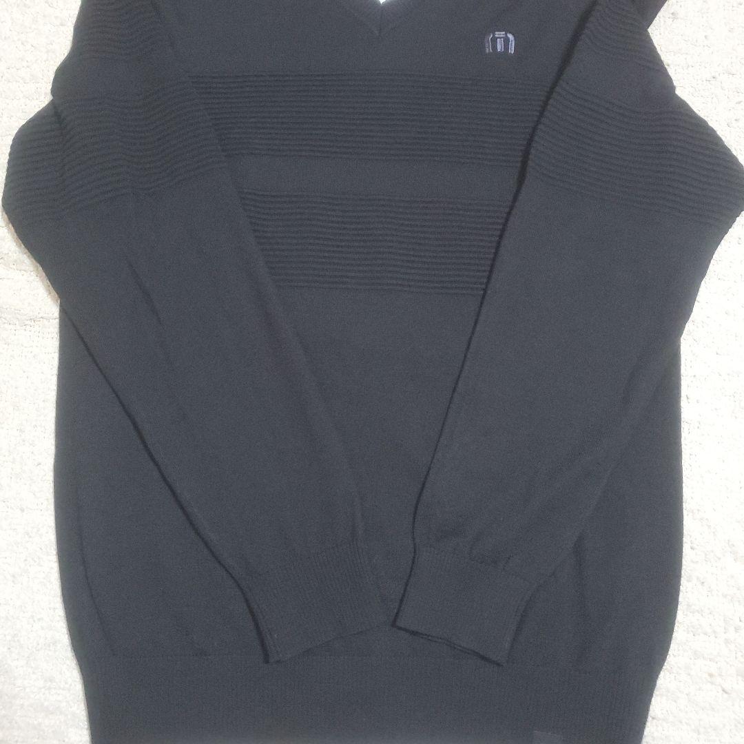 【美品】travisMathew　薄手ニット　ブラック　XL　ストライプ　タイト