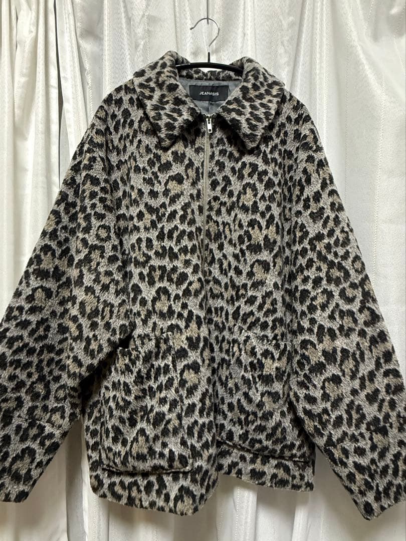 JEANASIS シャギーZIPミドルコート レオパード