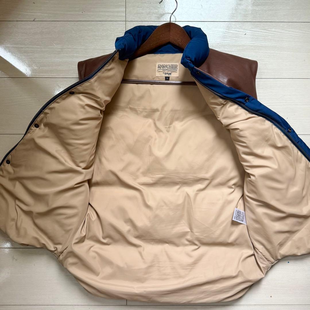 【使用2回】Schott レザーコンビベスト RANCHER ネイビー Lサイズ