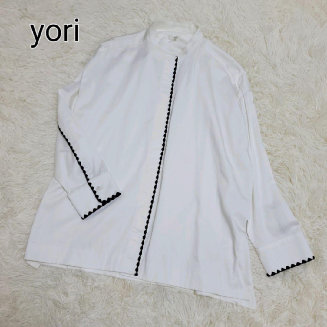 美品✨ yori ヨリ ハマグリ刺繍ブラウス バンドカラー 長袖 38