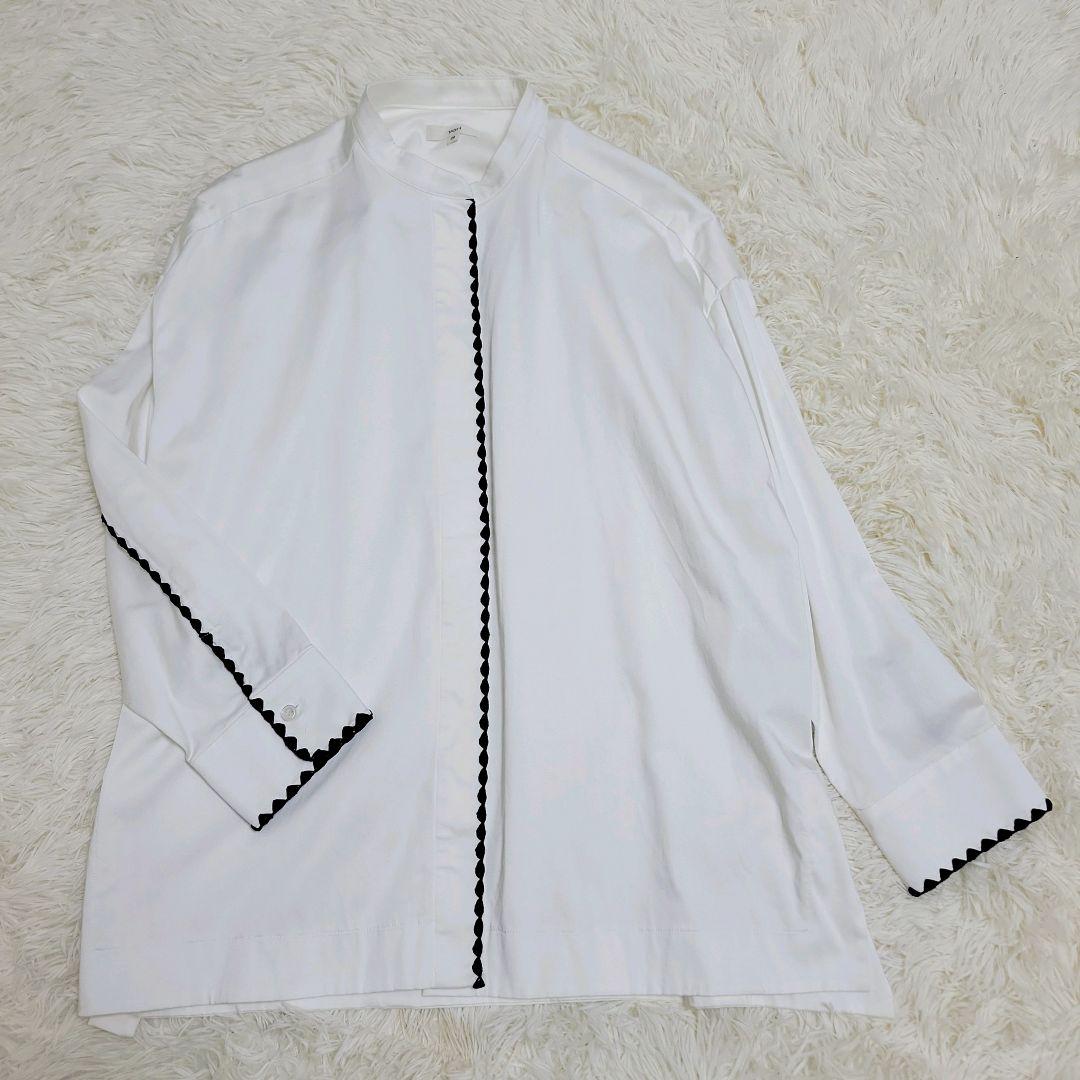 美品✨ yori ヨリ ハマグリ刺繍ブラウス バンドカラー 長袖 38