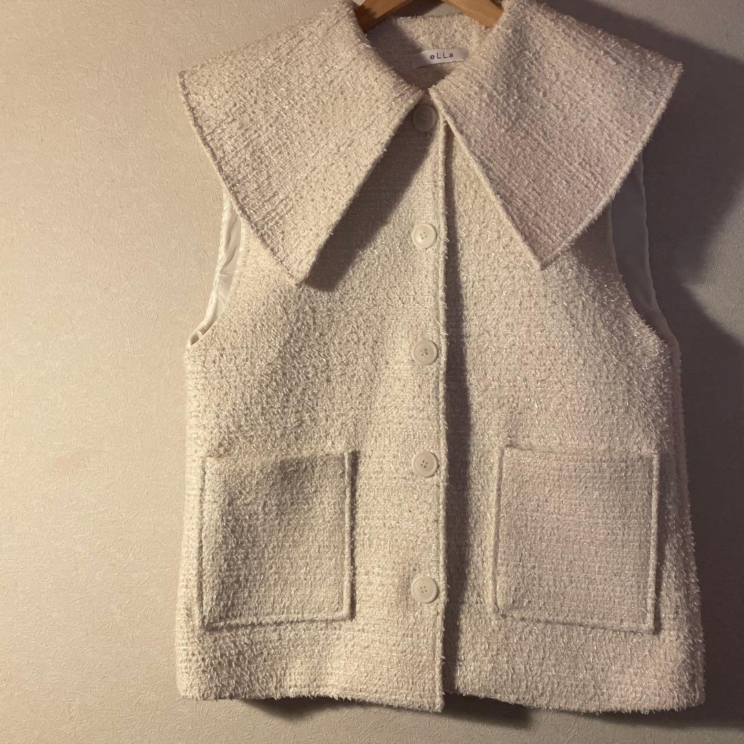 ella selectshop ビッグカラーツイードジレ　ホワイト
