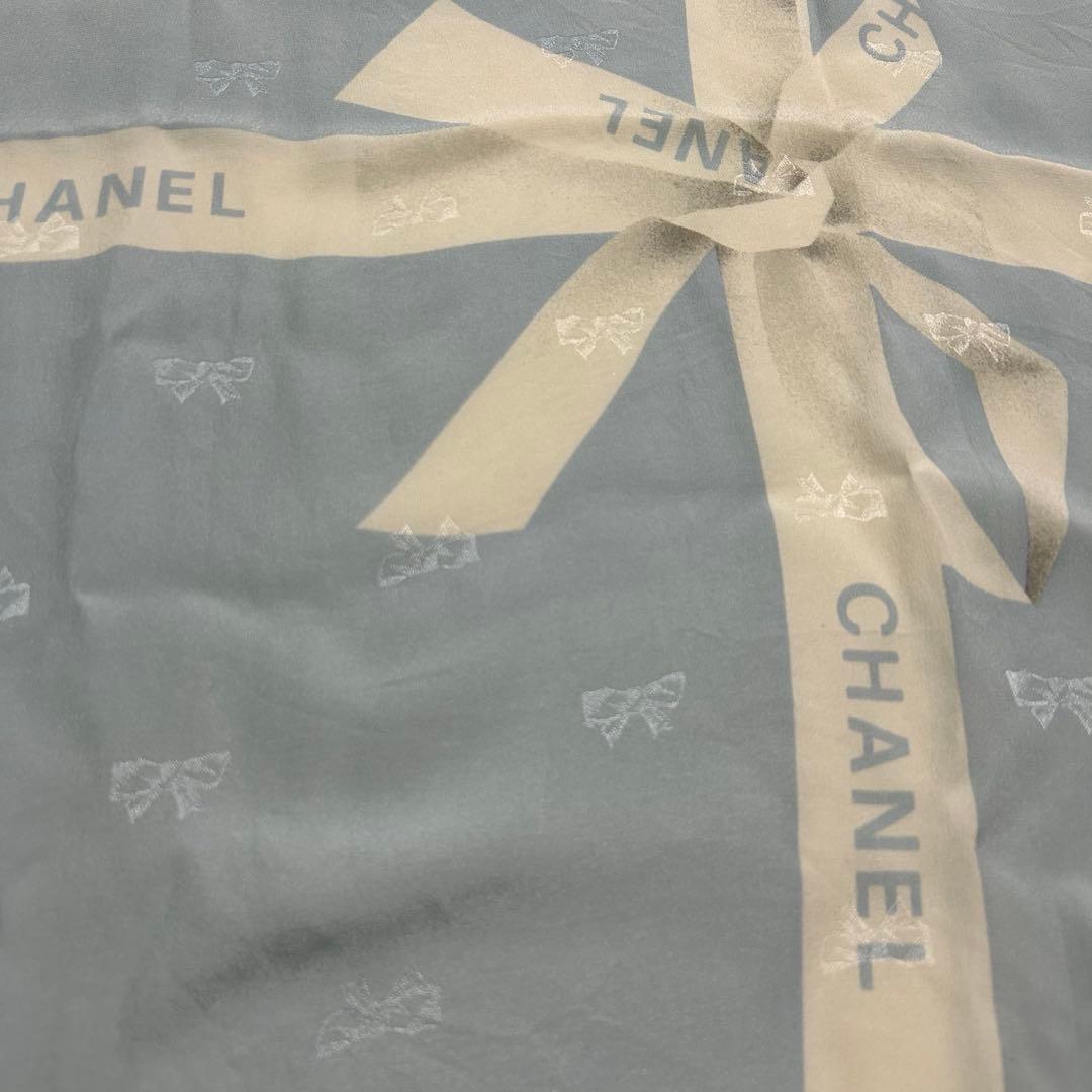 美品 CHANEL リボン付きスカーフ ブルー