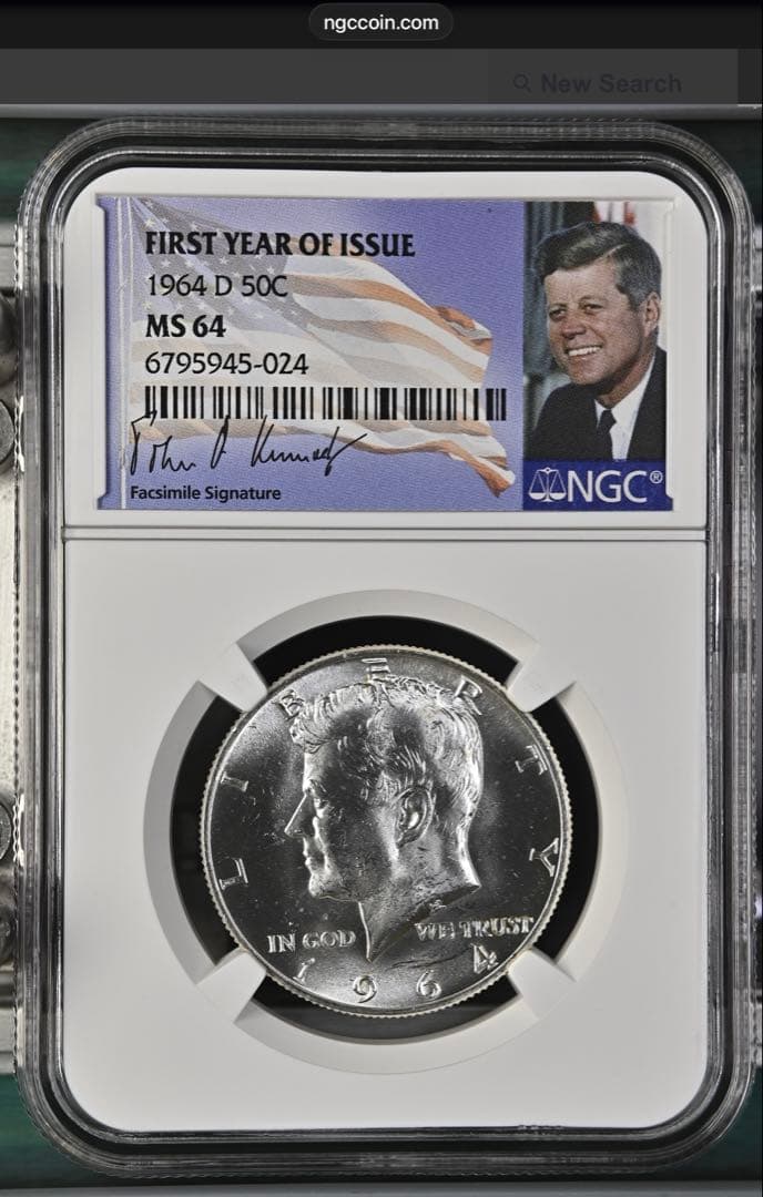 1964年 ケネディ ハーフダラー 銀貨 NGC MS64 FIRST YEAR