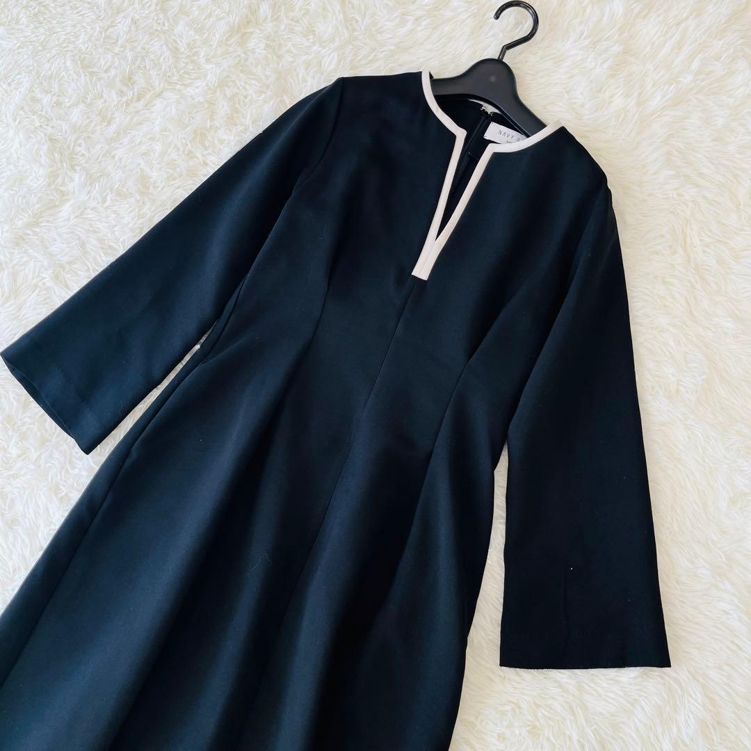 SHIPS✨卒園式　黒　25AW　ダブルクロス ウエストタックAラインワンピース