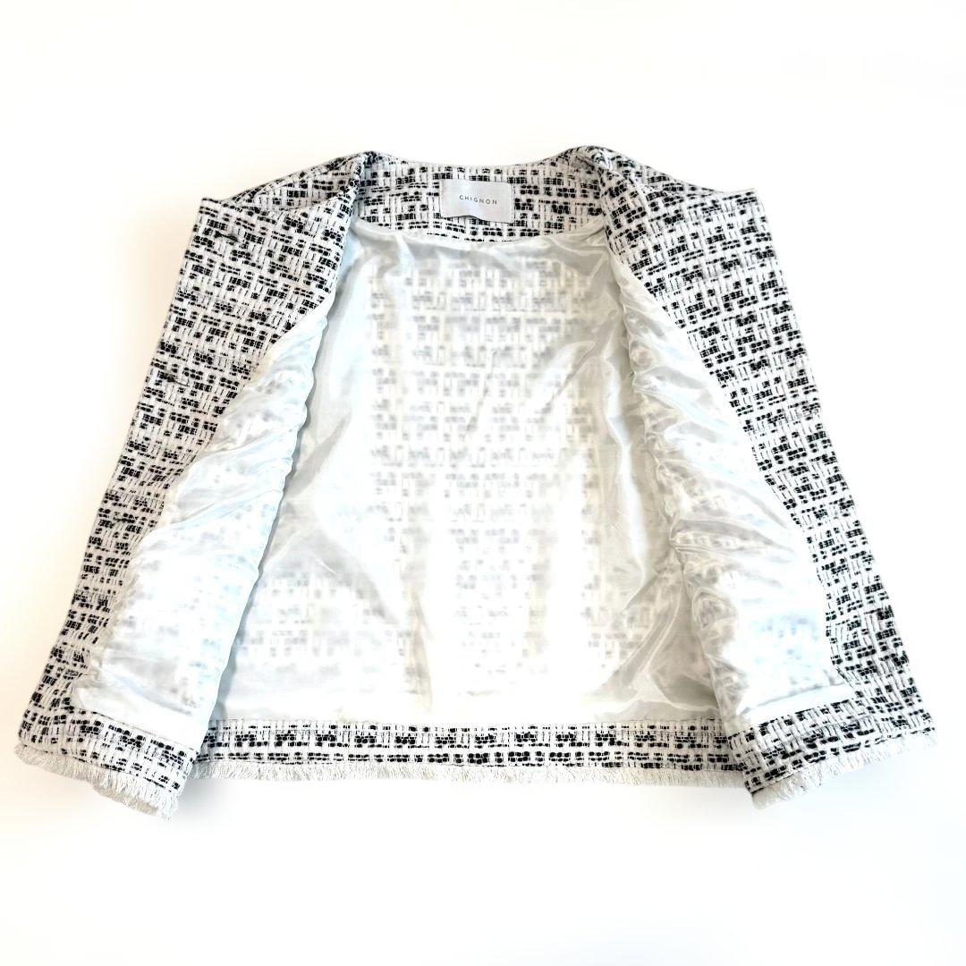 CHIGNON シニヨン ツイードショートベスト ノーカラー ジレ フリンジ