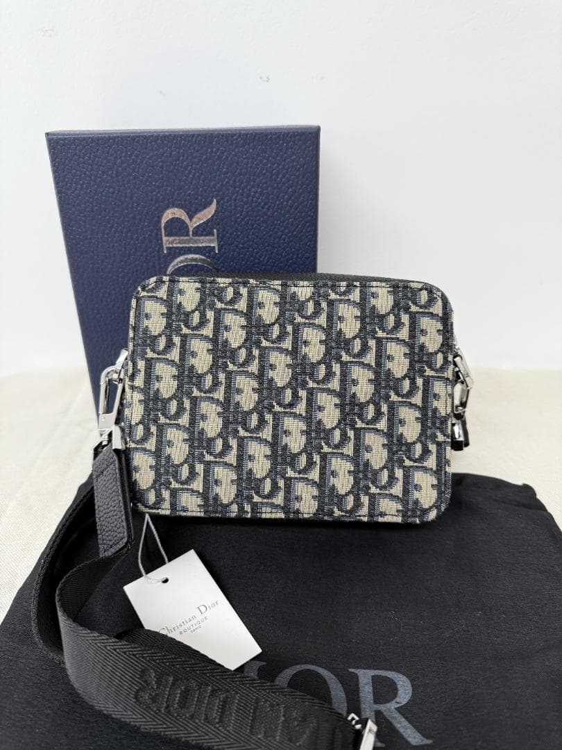 極美品 DIOR ロゴパターン ブラック ショルダーバッグ