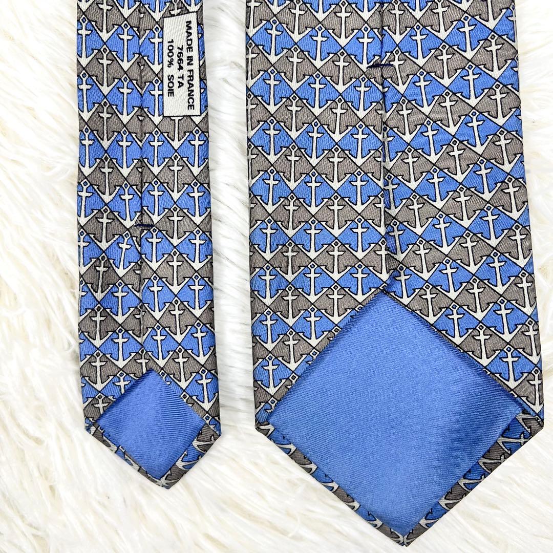 未使用級✨エルメス HERMES ネクタイ シルク イカリ柄 アンカー柄