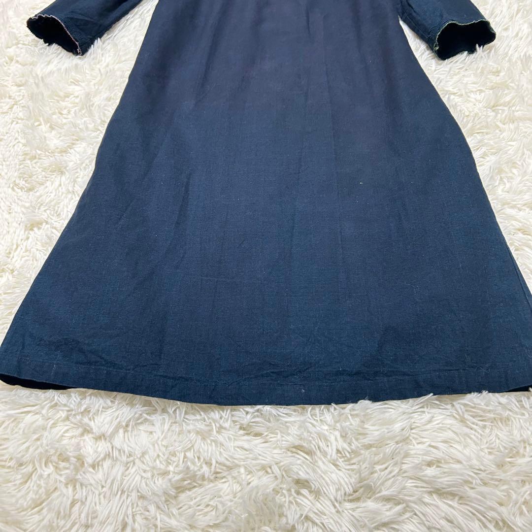 パラスパレス　ロングフレアワンピース　インディゴ　手洗可　七分袖　綿100%