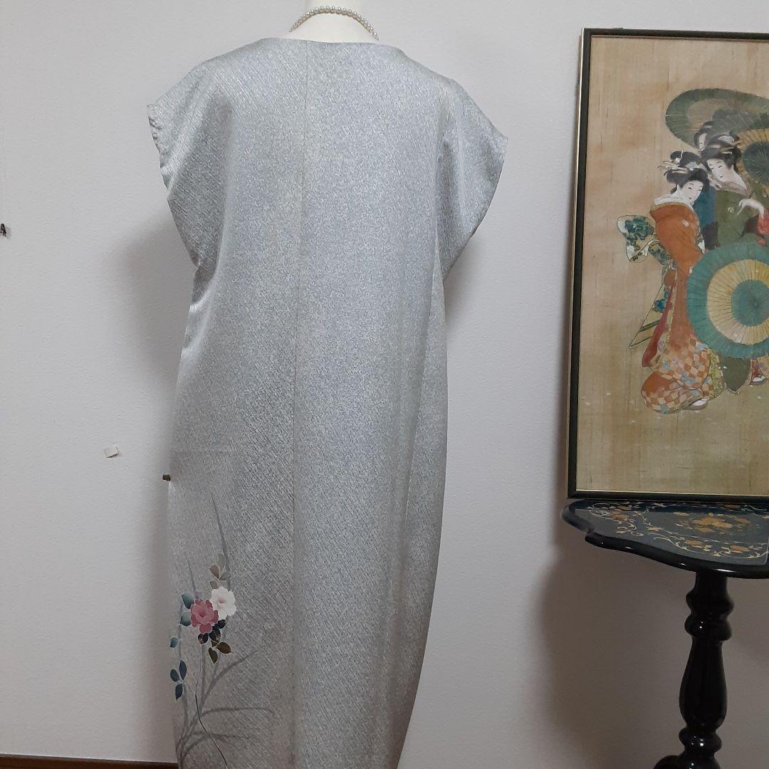 リメイク着物ロングワンピースボレロ付き正絹Ｌ友禅染ぼかし