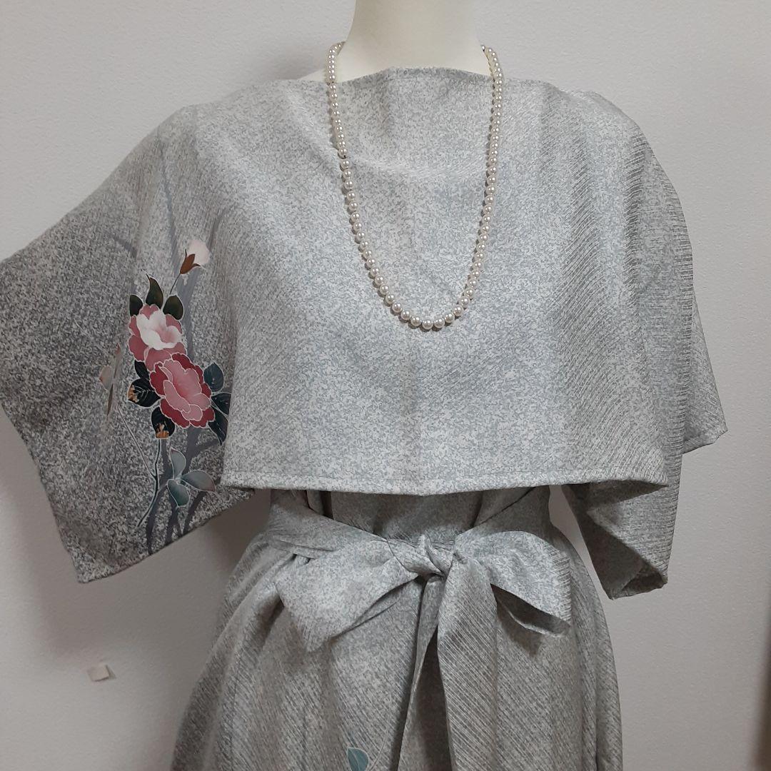 リメイク着物ロングワンピースボレロ付き正絹Ｌ友禅染ぼかし