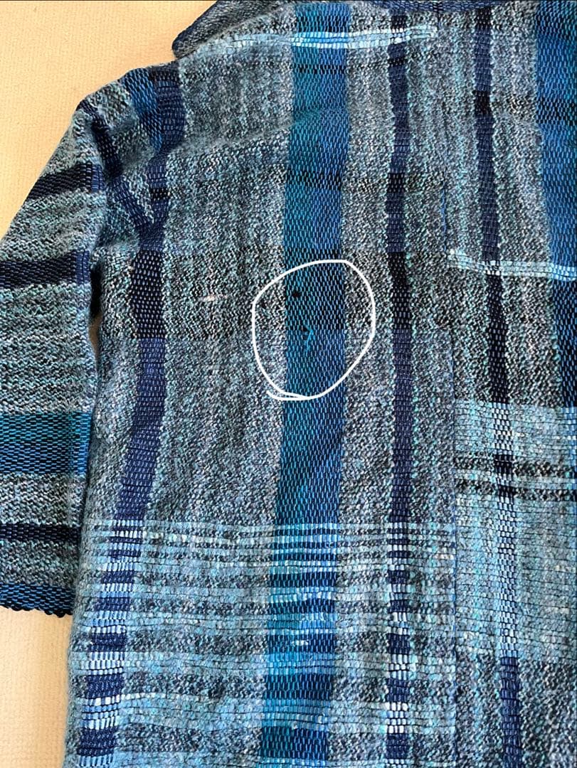 ◆裂き織り 羽織りジャケット コート L ブルー青 藍色 USED◆