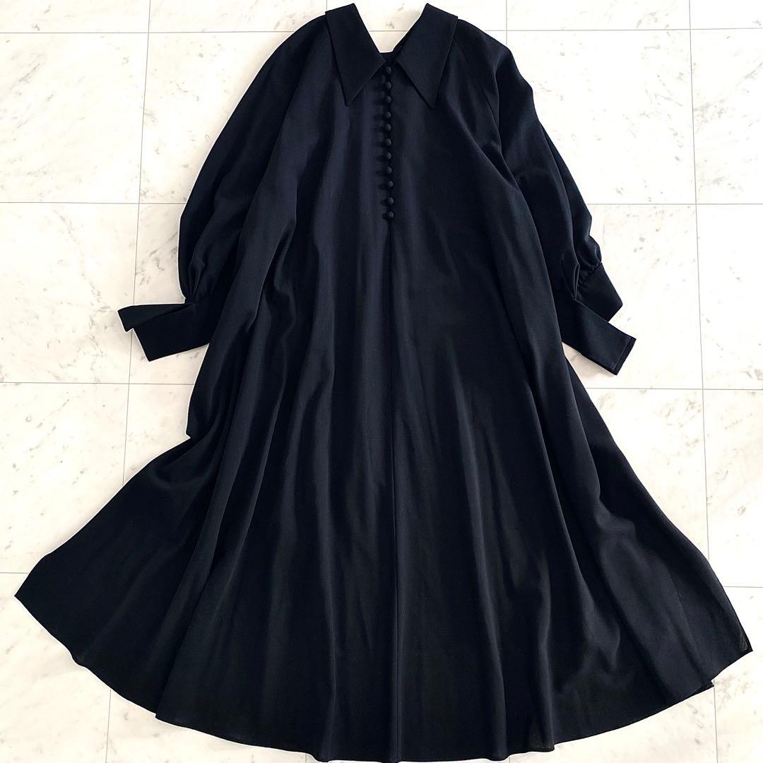極美品 アドーア ADORE ウールボイルワンピース くるみ釦 ボリューム袖