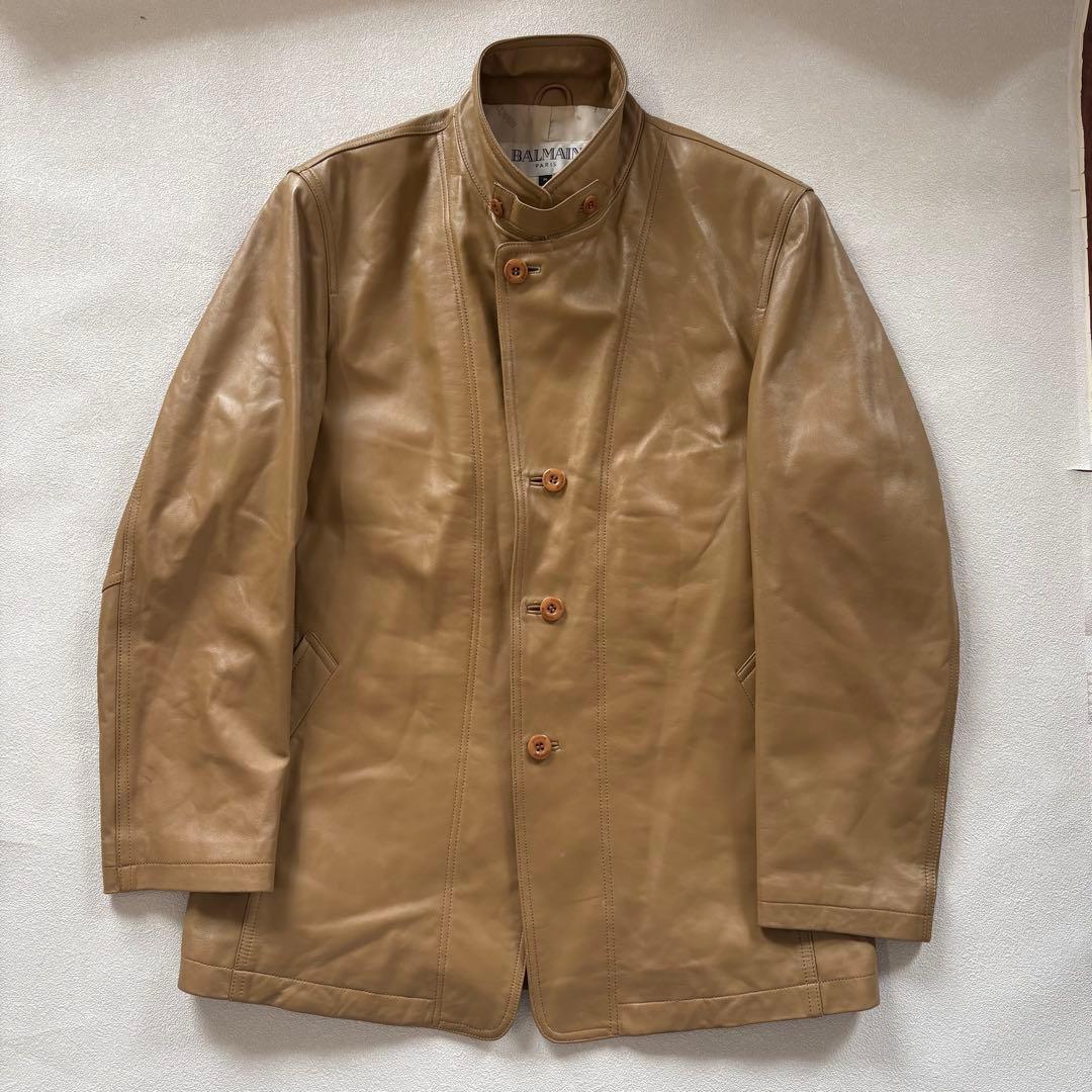 バルマン BALMAIN レザージャケット 本革 キャメル M テーラード