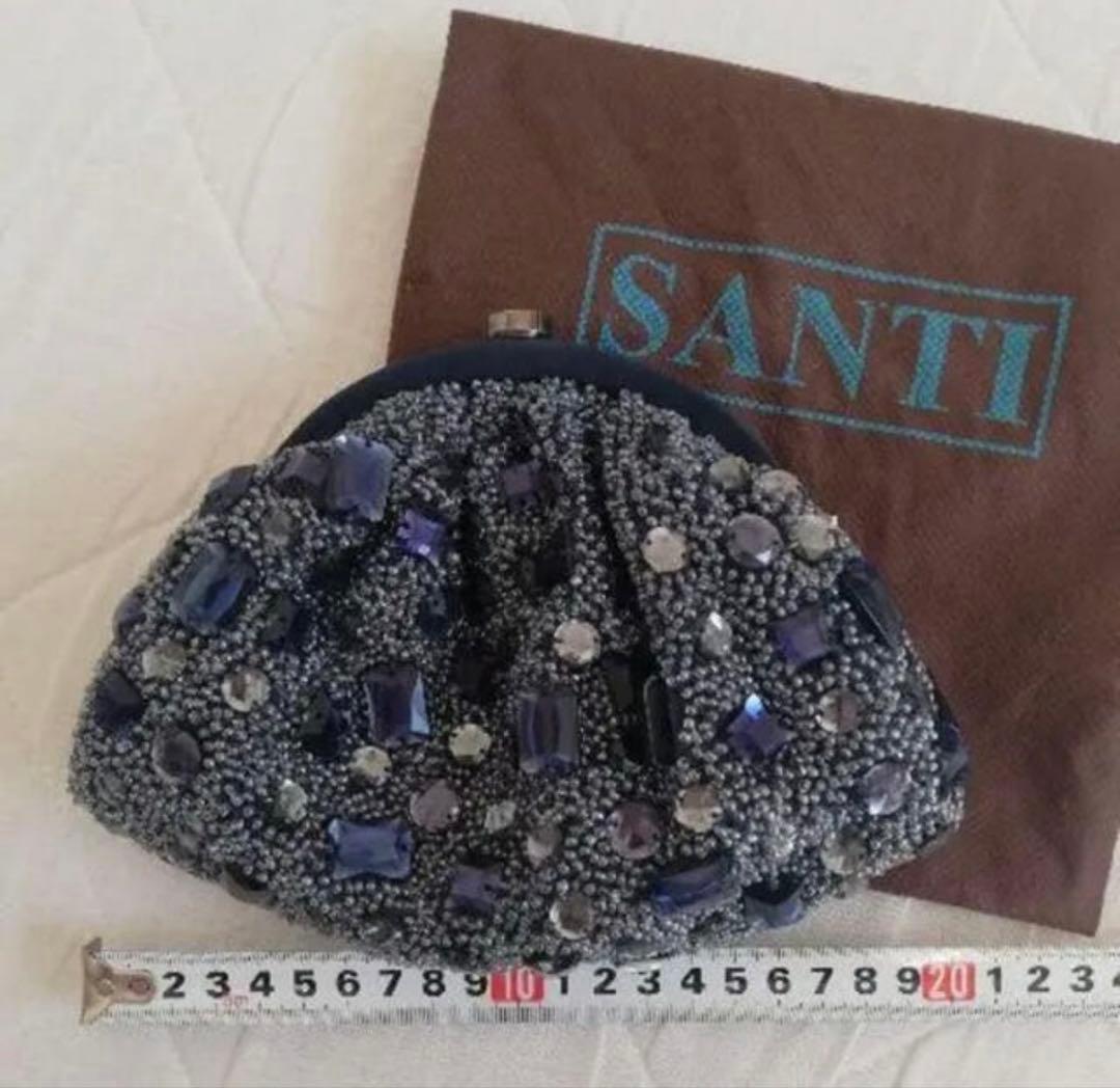 (美品) SANTI ネイビー ビーズクラッチバッグ