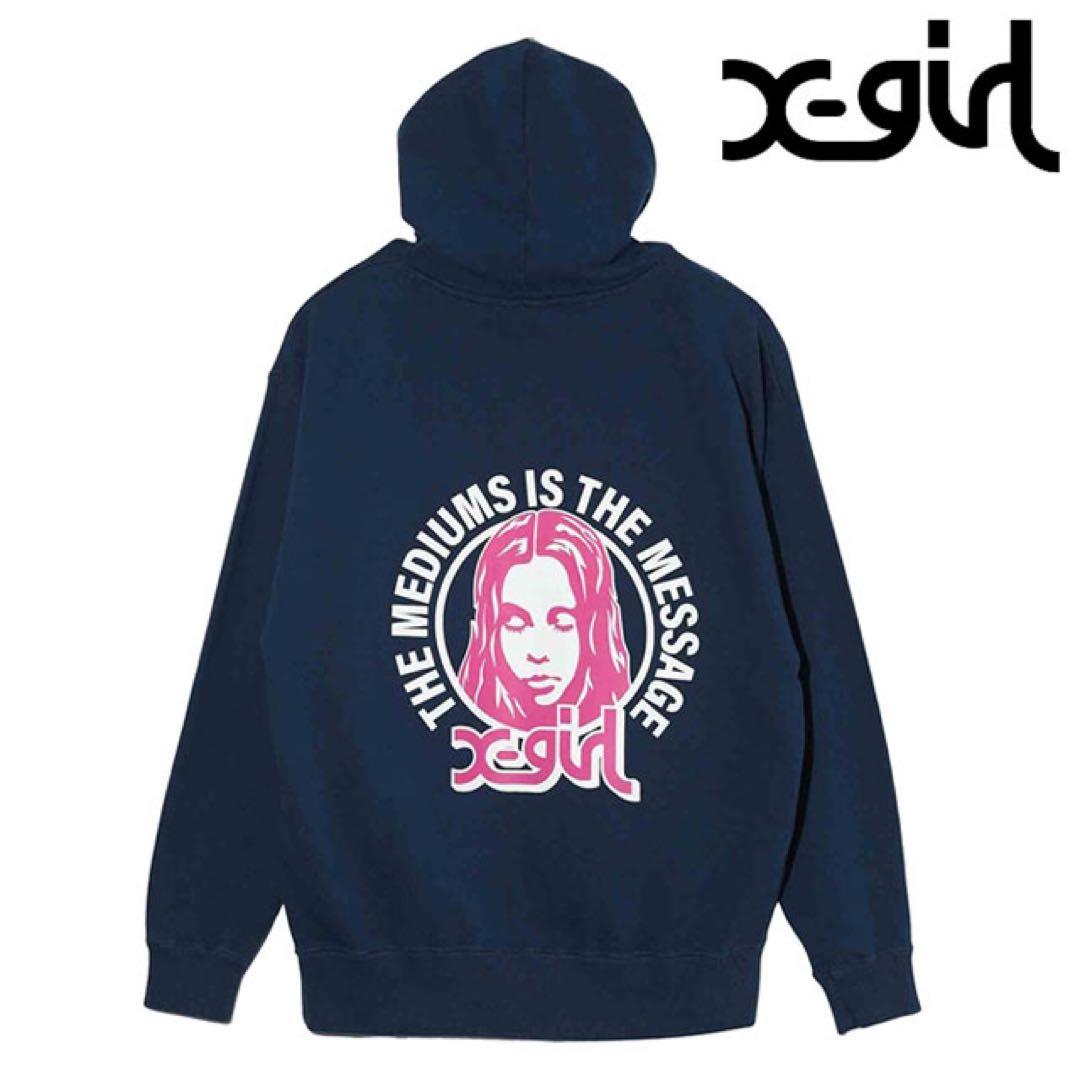 美品 x-girl パーカー ネイビー