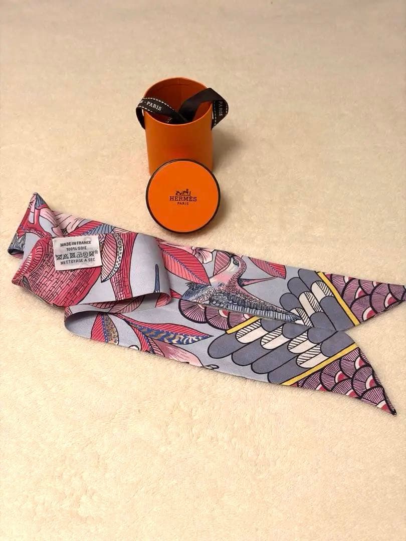HERMES エルメスツイリーシルクスカーフ バード エルメスヘアバンド
