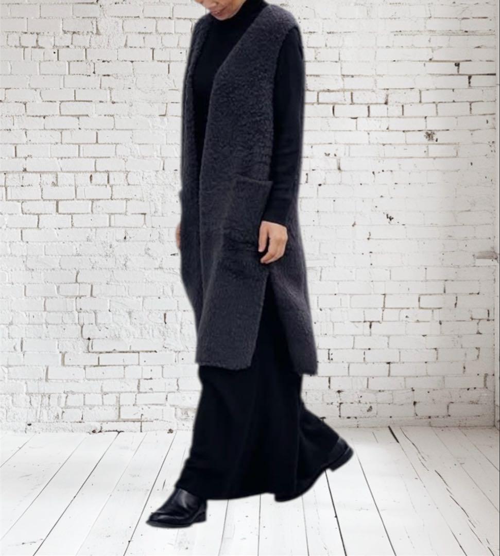evam eva boa long vestウールボアロングベストsumi
