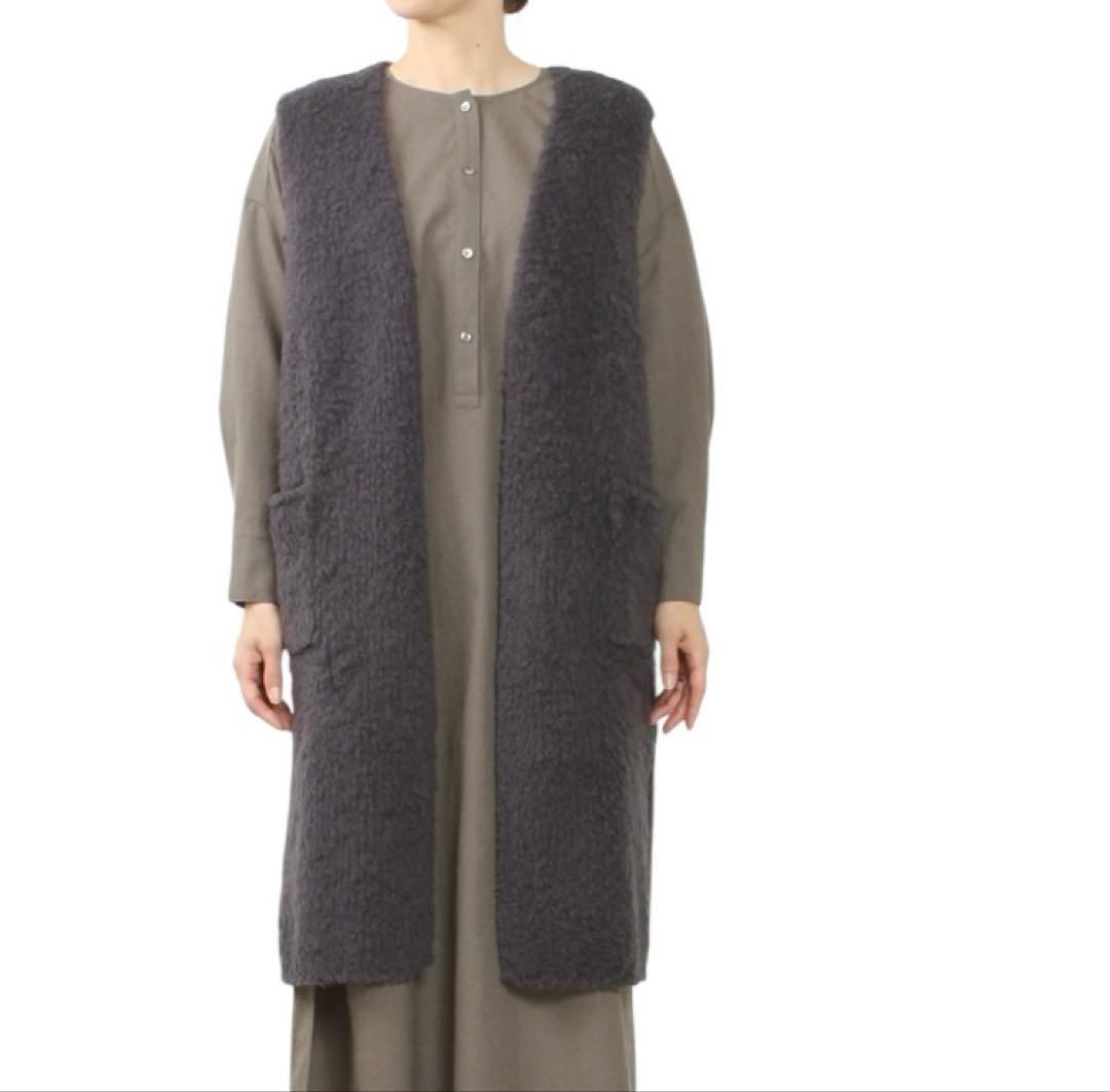 evam eva boa long vestウールボアロングベストsumi