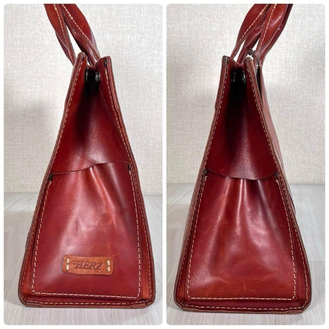 【良品】HERZ/ヘルツ　トート バッグ　オールレザー　自力式　A4収納　赤茶