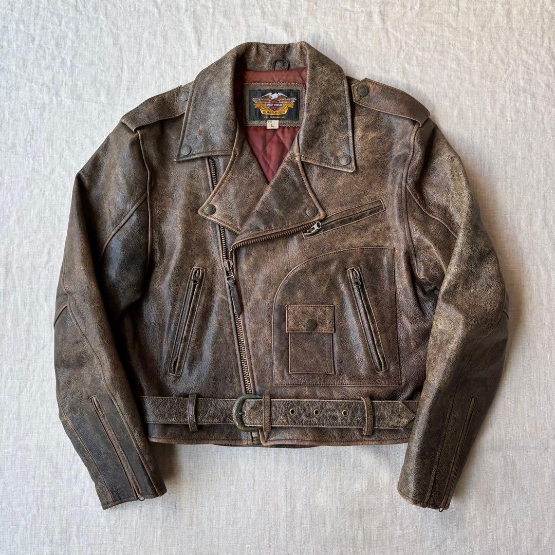 HARLEY-DAVIDSON エンボス バックロゴ ダブルライダースジャケット