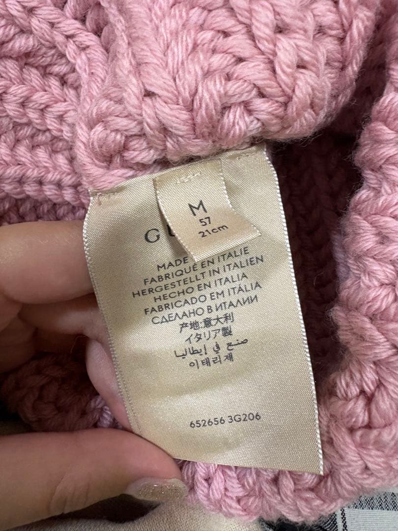 GUCCI グッチ ラベル付きニット帽 ビーニー ピンク