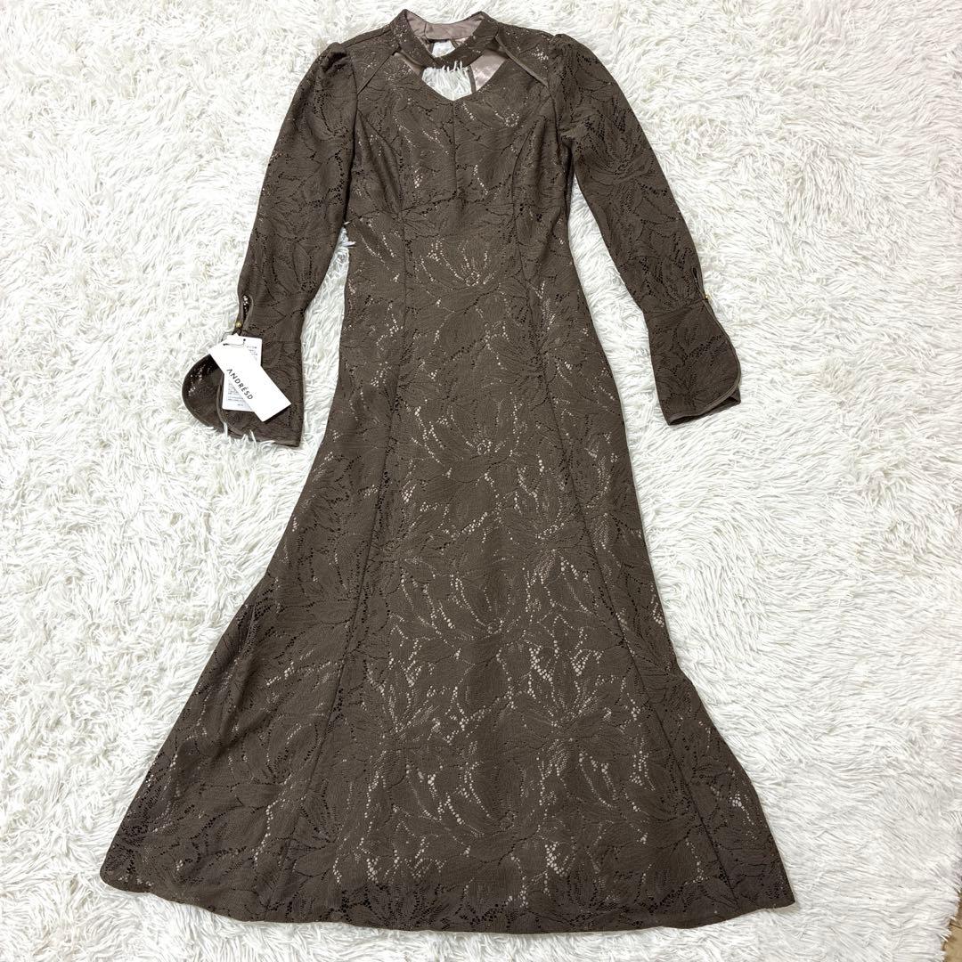 新品 ANDRESD back open teardrop dress モカ