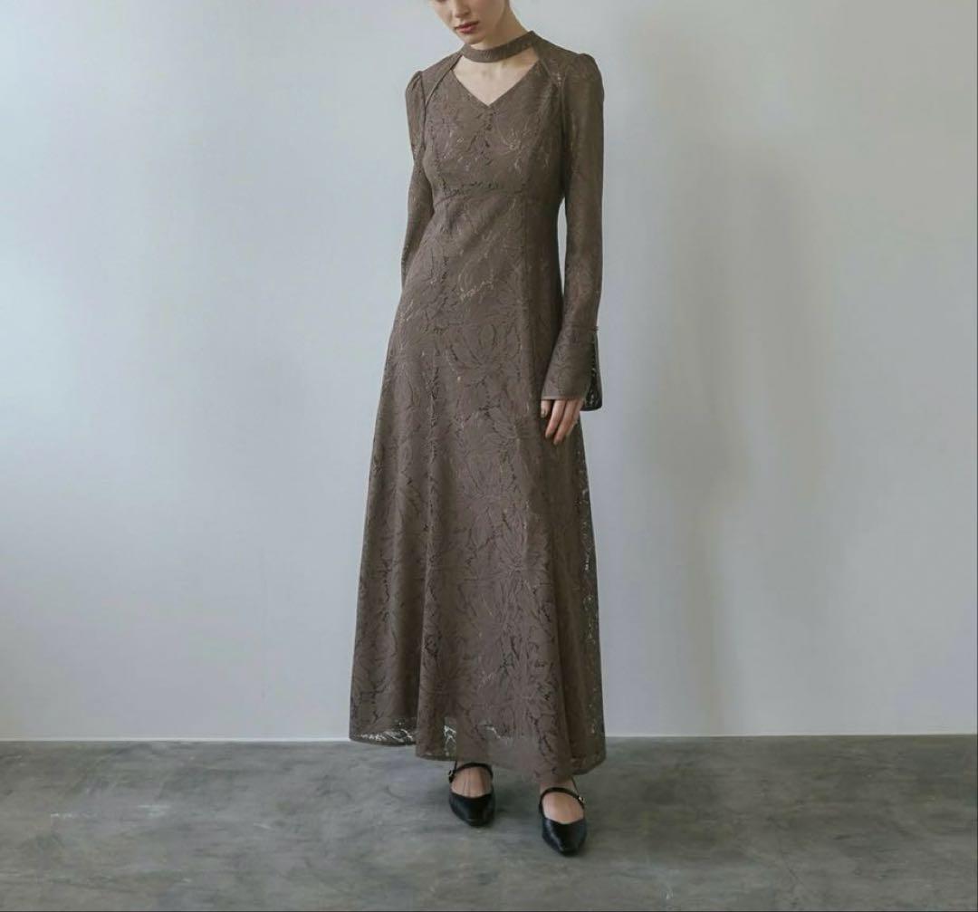 新品 ANDRESD back open teardrop dress モカ