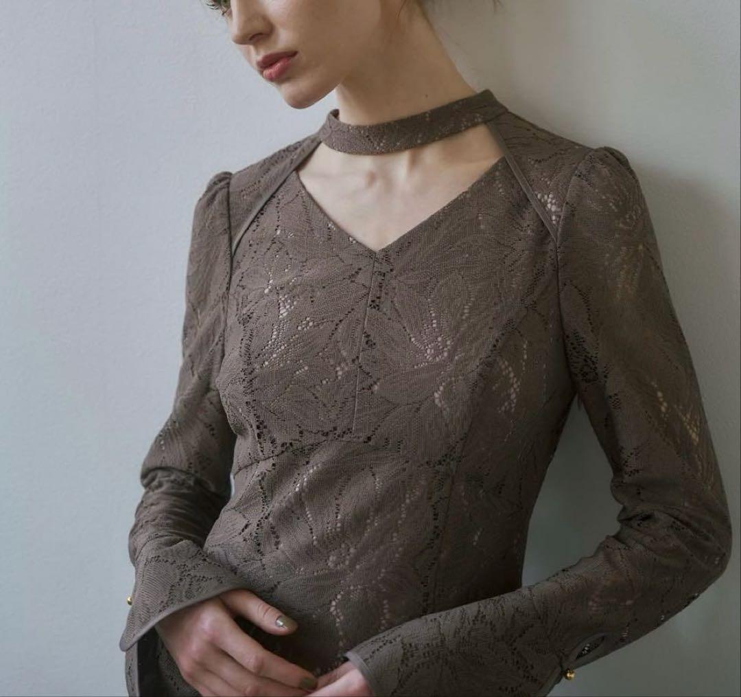 新品 ANDRESD back open teardrop dress モカ