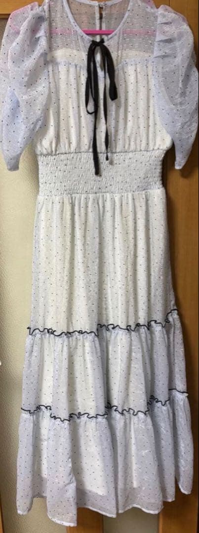 アンミール 水色ドットロングワンピース