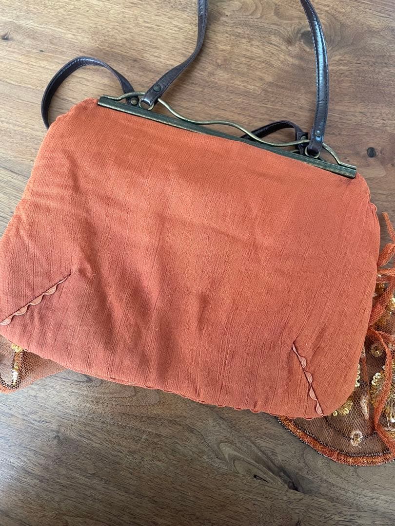 JAMIN PUECH ハンドバッグ　オレンジ　エンジ　刺繍花柄