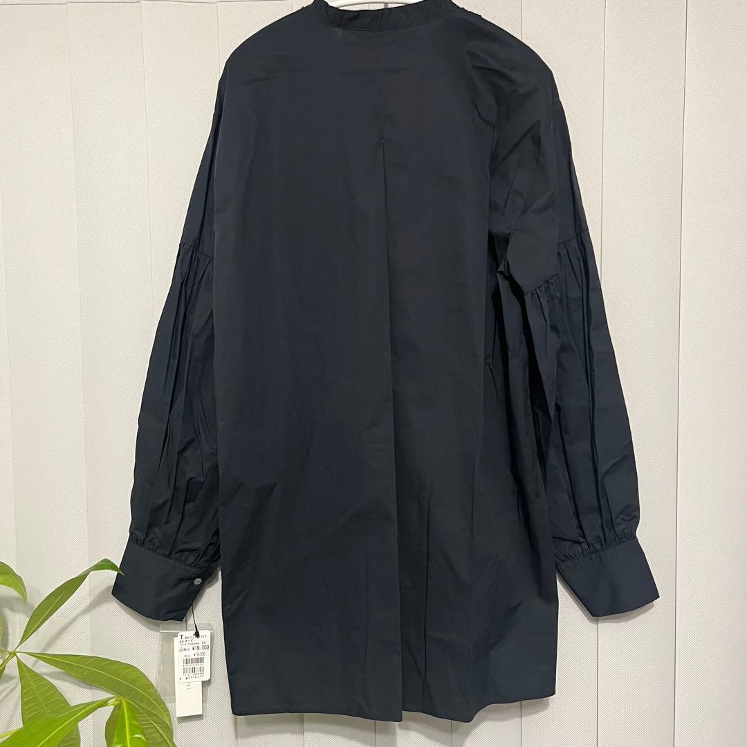 FENNEL【新品】フェンネルフリル付袖タック切替ネイビーシャツ ブラウス