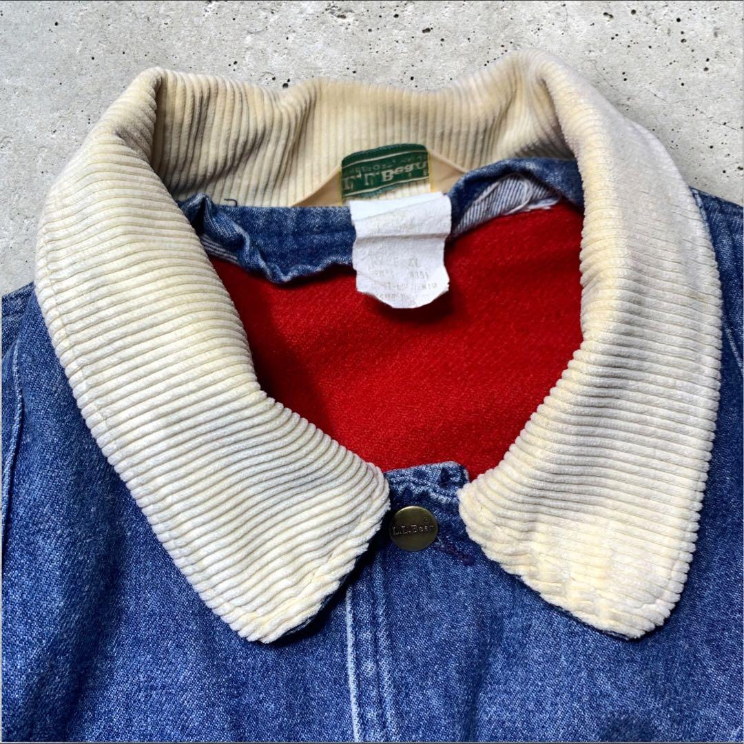 80s L.L.BeanデニムカバーオールXL裏地USA製ハンティングジャケット