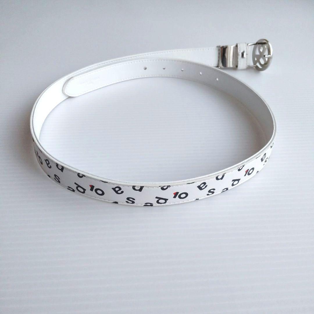 【美品】アンパスィ レディース ゴルフ ベルト ホワイト ロゴバックル