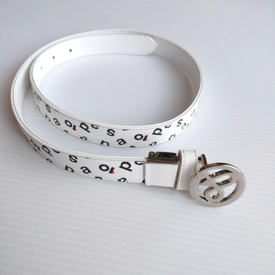【美品】アンパスィ レディース ゴルフ ベルト ホワイト ロゴバックル