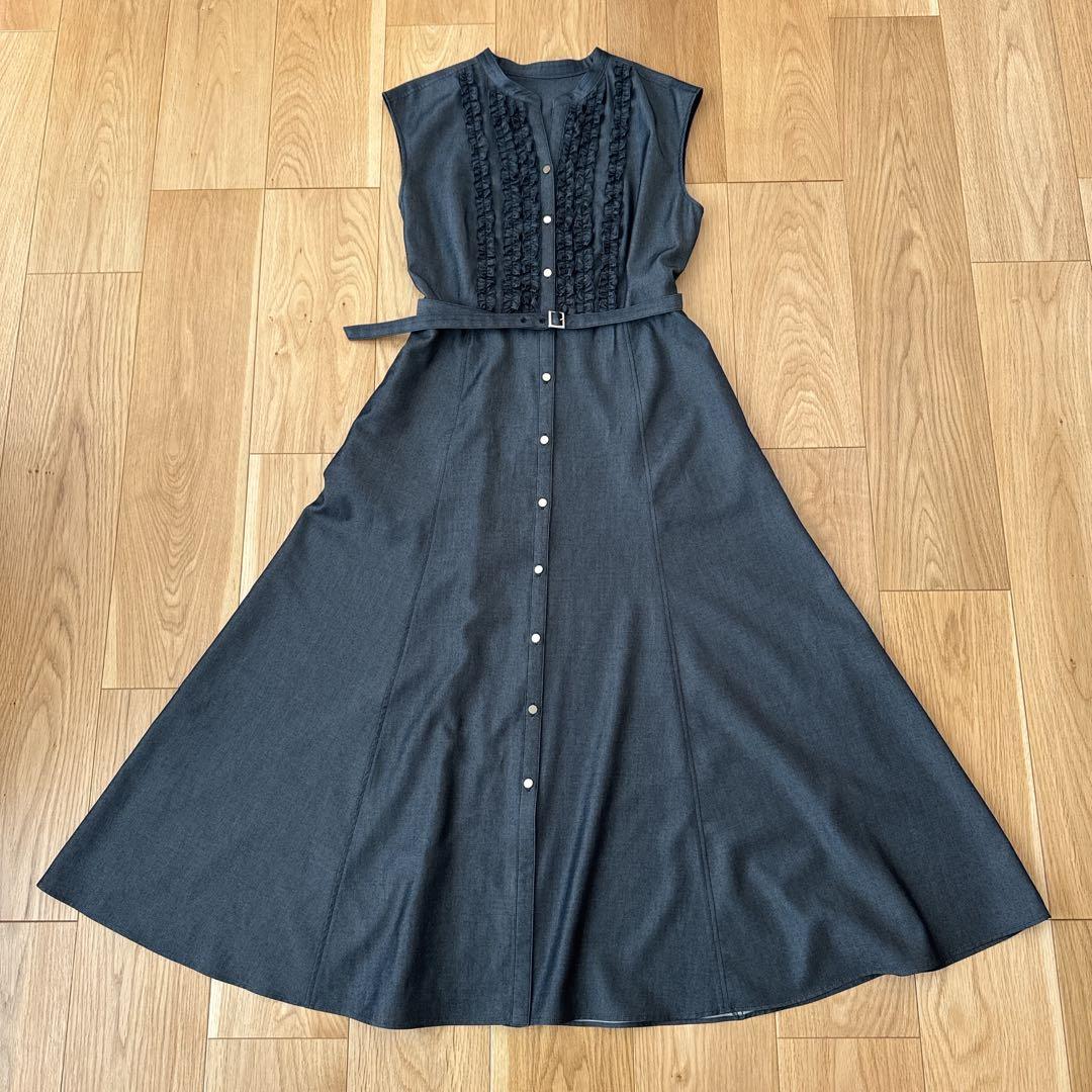 【大人気美品完売品】ANAYI アナイ　デニムライクツイルフリルワンピース　M